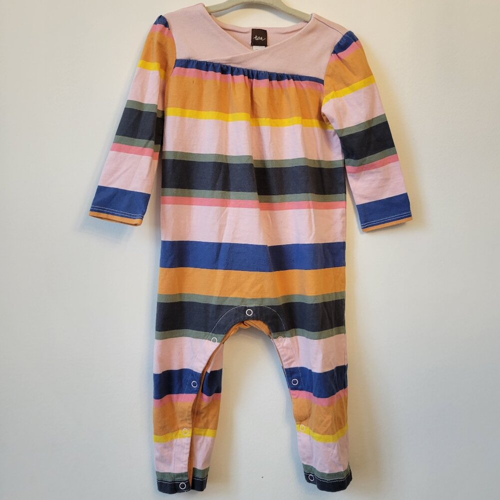 TEA COLLECTION Girl snap crotch jump suit or pajama  multi  stripe  12 to 18 mo